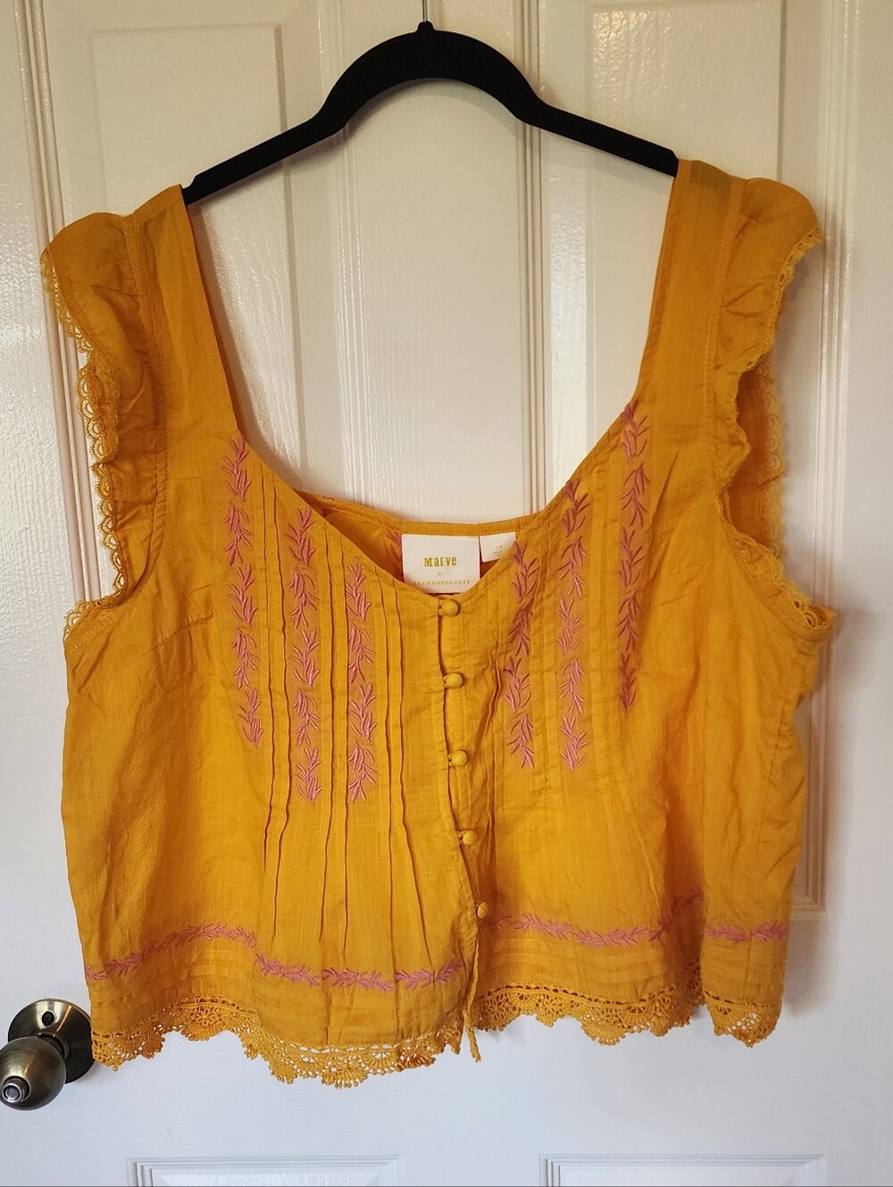 Maeve Flutter Sleeve Pintuck Orange and Pink Embroidered Women's Top LP